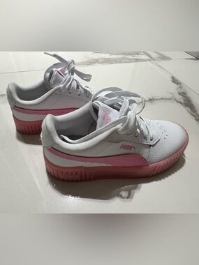 Puma White and Pink Low-Top Sneakers